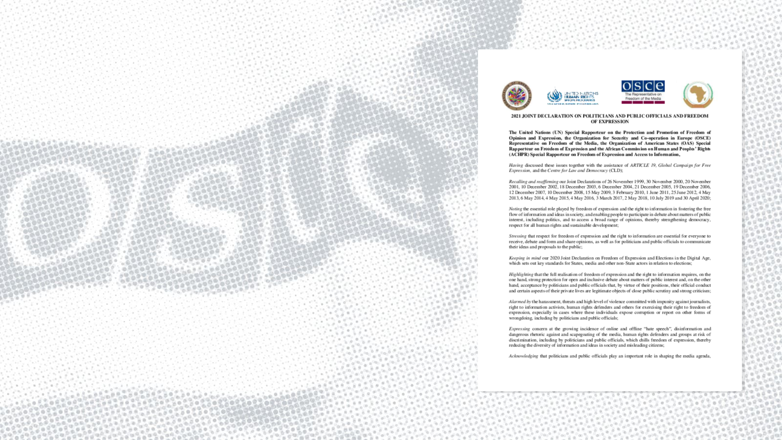 Joint Declaration on Politicians and Public Officials and Freedom of Expression