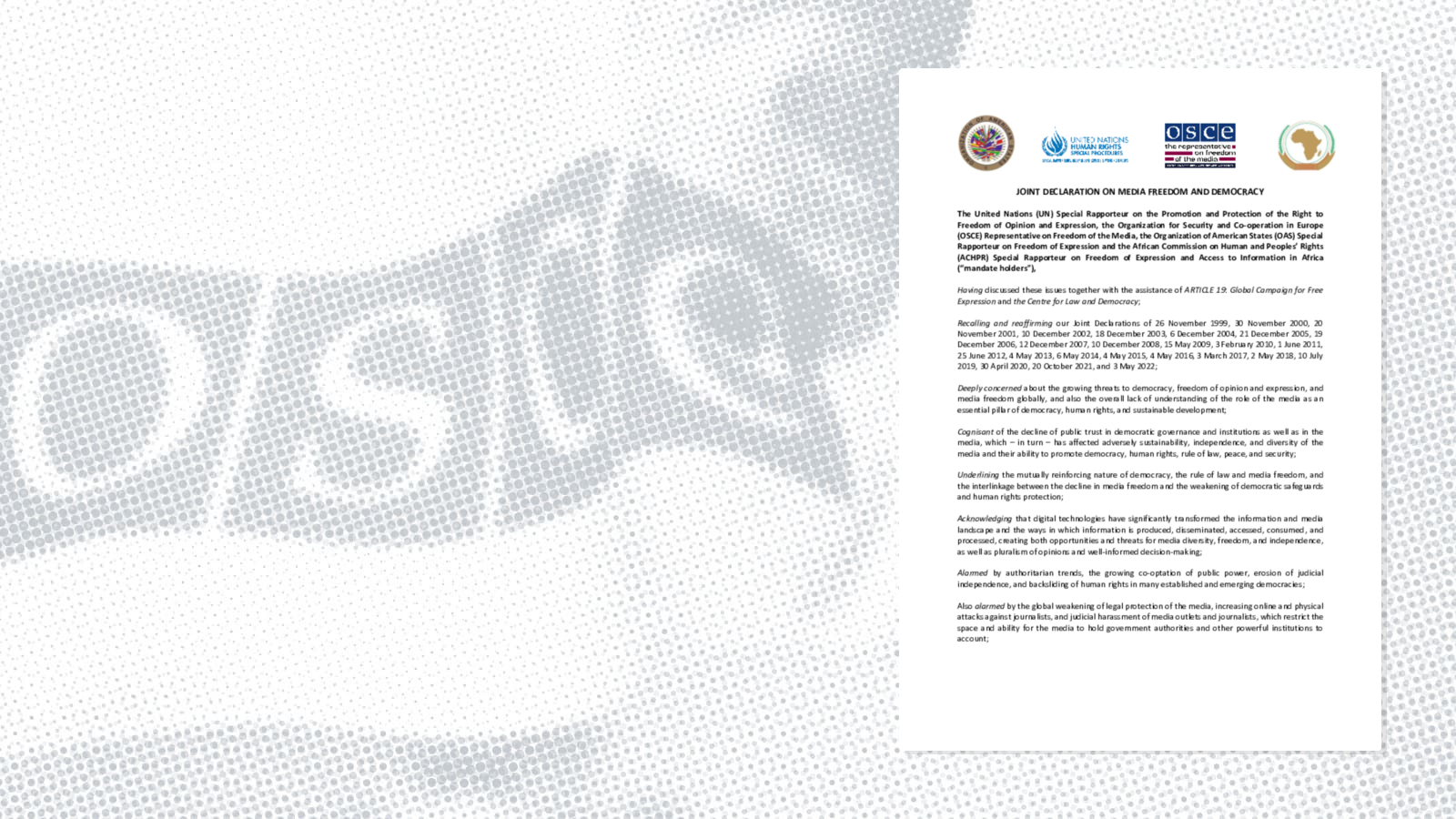 Joint Declaration on Media Freedom and Democracy