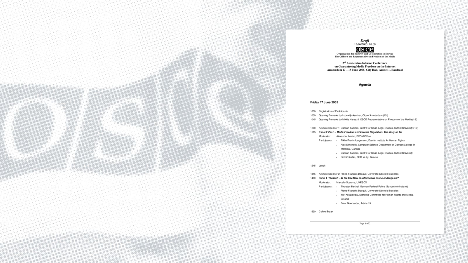 Agenda of the Third Amsterdam Internet Conference