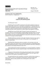 Cover page of an OSCE document titled "Decision No. 3/18 Safety of Journalists"