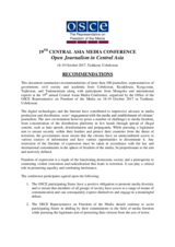 Recommendations from the 19th Central Asia Media Conference