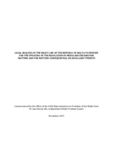 Legal analysis of the draft Law of the Republic of Malta to provide for the Updating of the Regulation of Media and Defamation matters and for matters consequential or ancilliary thereto 
