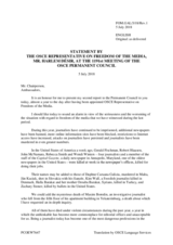 RFOM Regular Report to the OSCE Permanent Council - English translation of the first part of the statement (original in French)