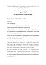 Opening speech by Harlem Désir, OSCE Representative on Freedom of the Media