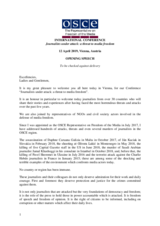 Opening speech – Journalists Under Attack: A Threat to Media Freedom