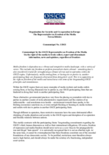 Communiqué by the OSCE Representative on Freedom of the Media on the right of the media to freely collect, report and disseminate information, news and opinions, regardless of frontiers