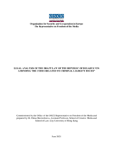 Legal Analysis of the Draft Law of the Republic of Belarus “On Amending the Codes Related to Criminal Liability Issues”