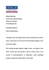 Closing Remarks by OSCE Freedom of Media Representative Teresa Ribeiro at the Third Central Asia Judicial Dialogue, Vienna, 25 June 2021