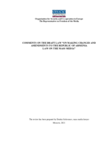 Comments on the Draft Law “On Making Changes and Amendments to the Republic of Armenia Law on the Mass Media”, 2021
