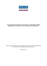 Legal analysis on the Draft Law of Malta to Implement Various Measures for the Protection of the Media and of Journalists, February 2022