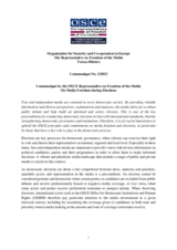 Communiqué by the OSCE Representative on Freedom of the Media on Media Freedom during Elections