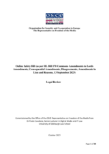 Legal Analysis on the Online Safety Bill (as per HL Bill 170 Commons Amendments to Lords Amendments, Consequential Amendments, Disagreements, Amendments in Lieu and Reasons)