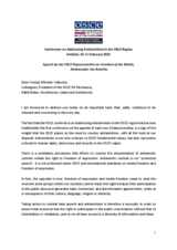 Speech by the OSCE Representative on Freedom of the Media, Ambassador Jan Braathu at the Conference on Addressing Antisemitism in the OSCE Region