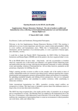 Speech by the OSCE Representative on Freedom of the Media  Ambassador Jan Braathu at the Supplementary Human Dimension Meeting