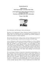 Opening speech by Miklós Haraszti, OSCE Representative on Freedom of the Media