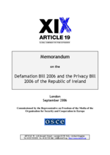 Memorandum on the Defamation Bill 2006 and the Privacy Bill 2006 of the Republic of Ireland