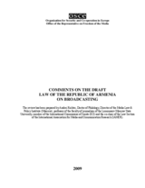 Comments on the Draft Law of the Republic of Armenia on Broadcasting