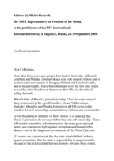 Transcript of video address by Miklos Haraszti, OSCE Representative on Freedom of the Media