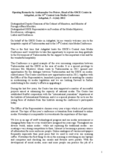 Welcoming remarks by Ambassador Ivo Petrov, the Head of the OSCE Centre in Ashgabat