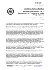 United States Mission to the OSCE Response to the Report of OSCE Representative on Freedom of the Media
