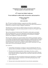 14th Central Asia Media Conference Declaration