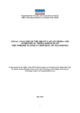 Legal Analysis of the Draft Law on Media and Audiovisual Media Services of the Former Yugoslav Republic of Macedonia