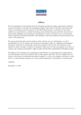 Appeal by Ukrainian and Russian media organizations adopted following a meeting at the Office of the OSCE Representative on Freedom of the Media