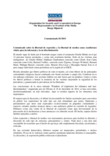 Comunicado sobre la libertad de expresión y la libertad de medios como condiciones vitales para la tolerancia y la no discriminación