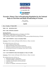 Agenda for Executive Master Class in Broadcasting Regulation for the National Rada on Television and Radio Broadcasting of Ukraine