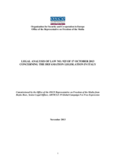 Legal Analysis of Law no. 925 of 17 October 2013 Concerning the Defamation Legislation in Italy