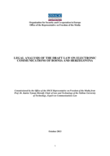 Legal Analysis of the Draft Law on Electronic Communications of Bosnia and Herzegovina
