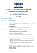Agenda for 12th OSCE South Caucasus Media Conference