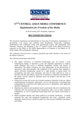 Recommendations from the 17th Central Asia Media Conference