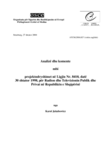 Analysis of draft amendments to Albanian electronic media law, regarding introduction of digital terrestrial broadcasting, MPs proposal (sq)