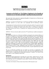 Comments on the Draft Law "On Making a Supplement to the Republic of Armenia Law on Television and Radio" regarding licensing moratorium
