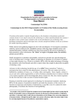 Communique by the OSCE Representative on Freedom of the Media on using drones for journalism